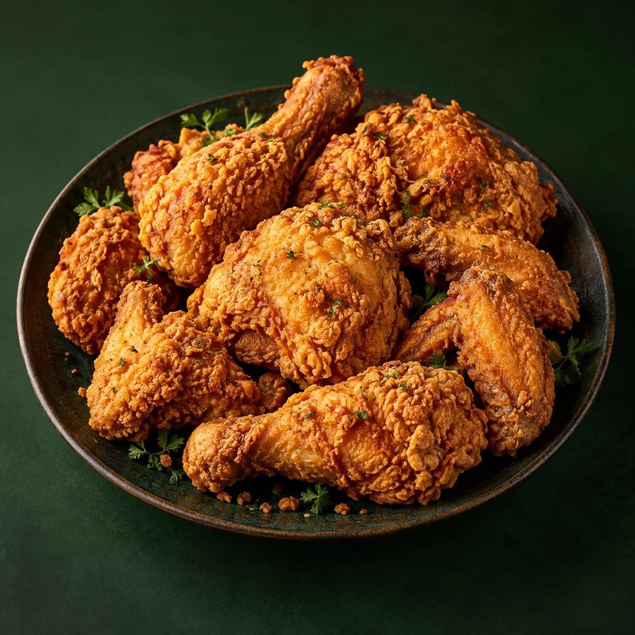 Illustrative broasted chicken and wings